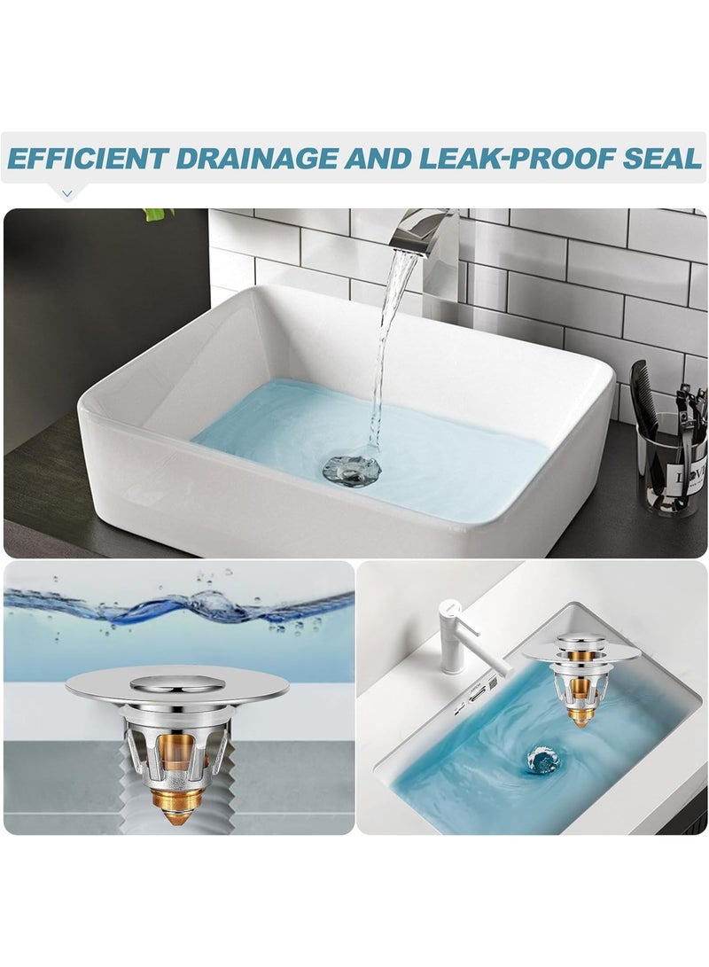 Universal bathroom sink plug, drain cover, premium basin pop-up sink drain filter, leak proof and clogged, with hair catcher - Image 4